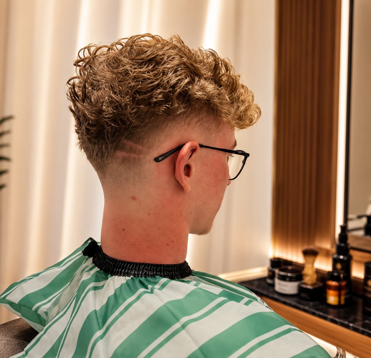Modern curly fade haircut at Mana Fade Barber Studio Hobart